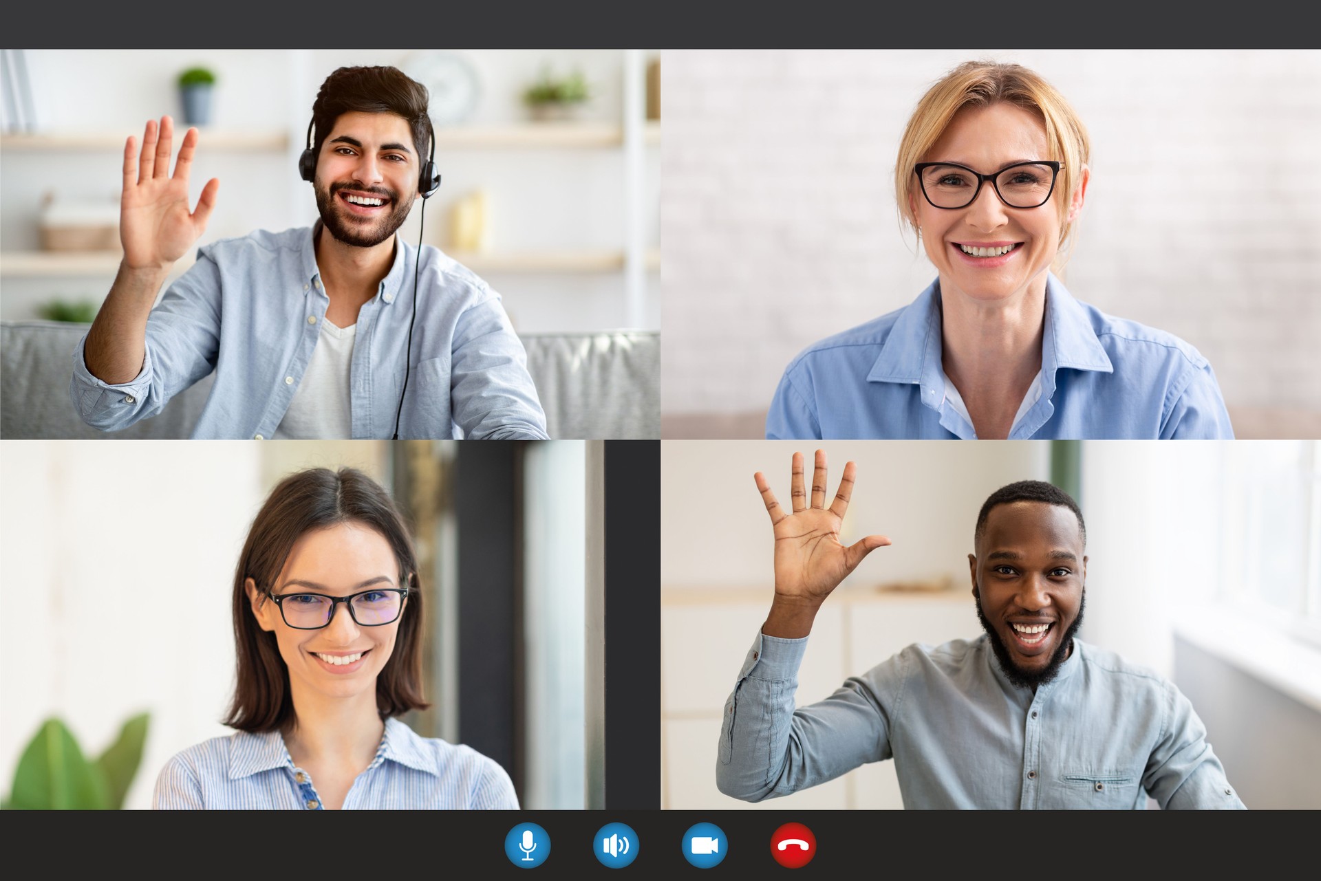 Happy people making online videochat remotely, screenshot